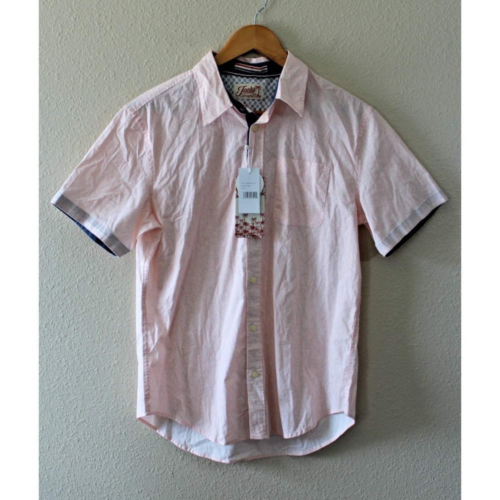 Jachs Mens Pink Floral Short Sleeve Cotton Button Up Shirt S NWT